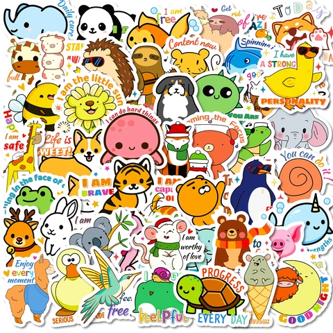 Simpatici Adesivi Motivazionali Animali Cartoni Animati Impermeabili Decalcomanie in Vinile PVC Per Bambini Scrapbooking