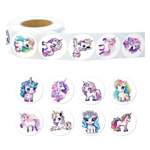 Niedliche Cartoon Einhorn Runde Dekorative Aufkleber Geschenkverpackung Scrapbooking Schreibwaren DIY Kreis Klebeetiketten