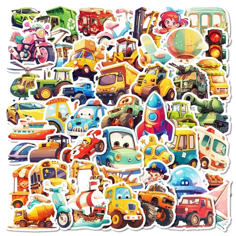 Cartoon Transport Fahrzeug Aufkleber Für Kinder Wasserdichte PVC Aufkleber Für Koffer Laptop DIY Dekorative Aufkleber Mehrere Stile