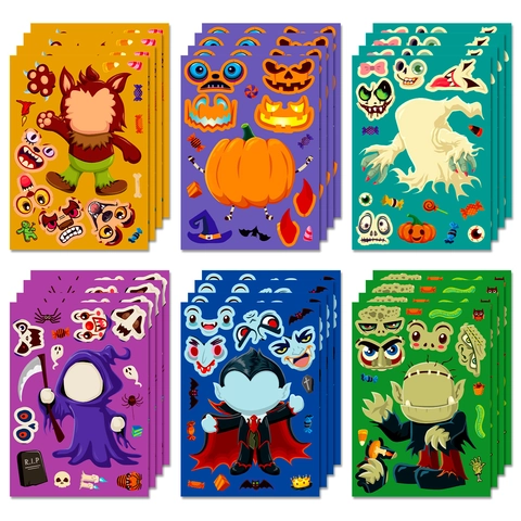 Halloween DIY Make A Face Aufkleber Für Kinder Cartoon Vampir Kürbis Geist Puzzle Aufkleber Party Geschenke Dekorationen