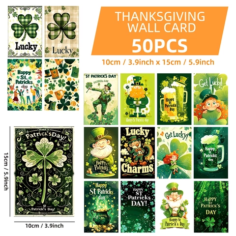 St. Patrick's Day Wanddeko Karten Kleeblatt Gnom Leprechaun Grün Thema Party Favors Postkarten Dekoration Wandposter