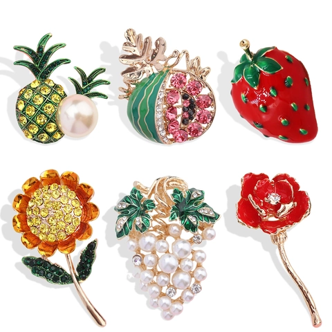 Broche de Esmalte de Frutas de Estilo Coreano para Mujer Aleación Diamantes de Imitación Perla de Imitación Uva Piña Floral Corsé Broches Accesorios para Suéter