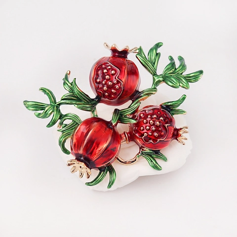 Vintage Granaatappel Fruit Broche Legering Emaille Granaatappel Tak Pin Rood Groen Voor Vrouwen Jurk Pak Sieraden Accessoires