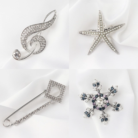 Elegant Alloy Rhinestone Faux Pearl Brooch Pin Musical Note Starfish Design For Women Suit Dress Accessories Party Jewelry Gift