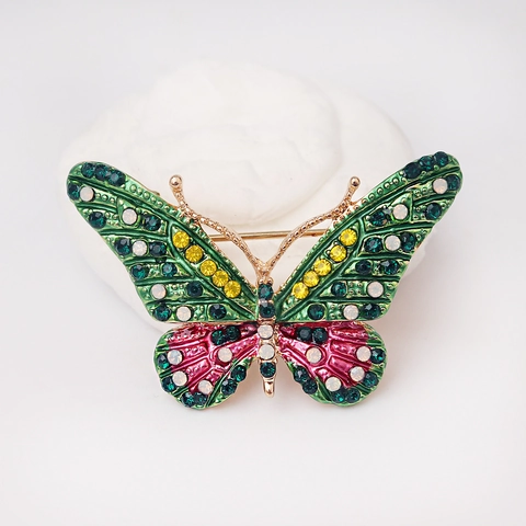 Vintage Pastoral Green Butterfly Brooch Pin Alloy Rhinestone Enamel Insect Corsage For Women Fashion Jewelry Accessories