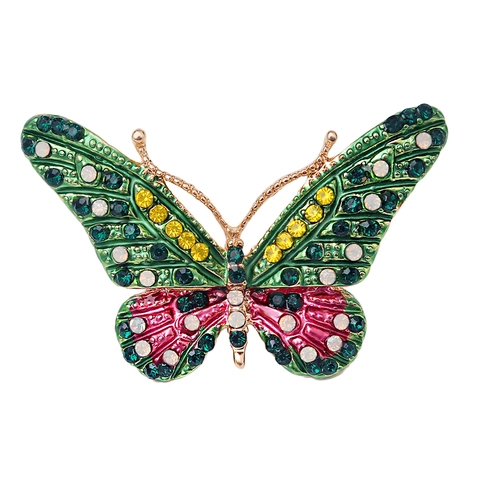 Vintage Pastoral Green Butterfly Brooch Pin Alloy Rhinestone Enamel Insect Corsage For Women Fashion Jewelry Accessories