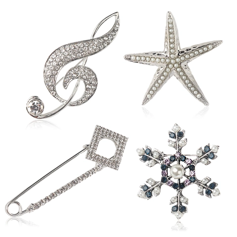 Elegant Alloy Rhinestone Faux Pearl Brooch Pin Musical Note Starfish Design For Women Suit Dress Accessories Party Jewelry Gift
