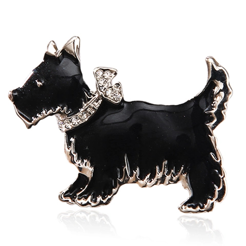 Broche de Perro Terrier Escocés de Moda para Mujer de Aleación de Esmalte Negro con Strass Cachorro Animal Joyería Regalo