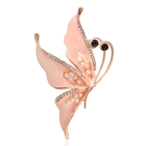Eleganter Legierung Schmetterling Brosche Pin Mit Rosa Emaille Strass Imitationsperle Damen Hochzeit Party Dekorativer Schmuck