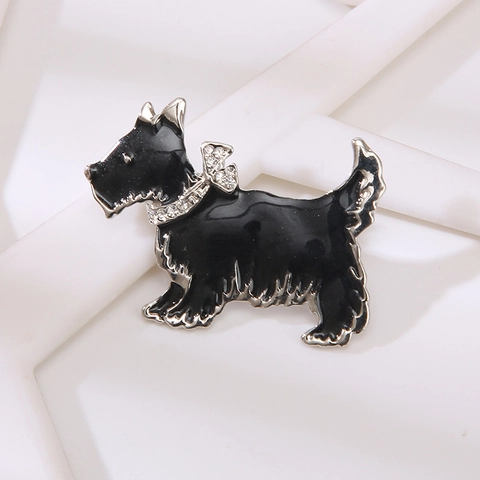 Broche de Perro Terrier Escocés de Moda para Mujer de Aleación de Esmalte Negro con Strass Cachorro Animal Joyería Regalo