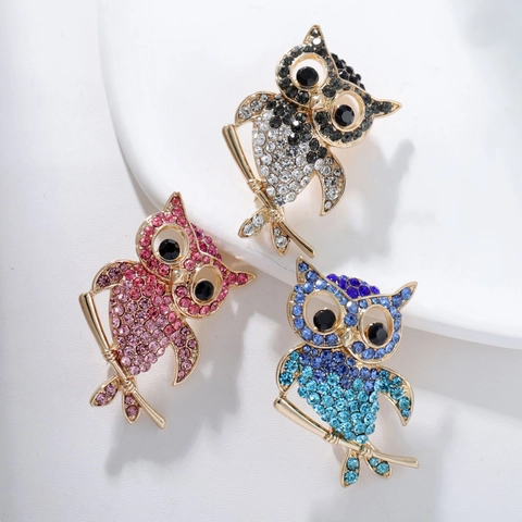 Luxury Owl Brooch Pin Vintage Alloy Full Rhinestone Animal Brooches For Women Banquet Party Wedding Jewelry Accessories