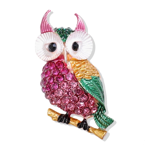 Vintage Alloy Rhinestone Owl Brooch Colorful Enamel Animal Pin For Women Fashion Suit Accessories Decorative Jewelry Gift