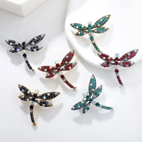 Vintage Dragonfly Bee Brooch Pin For Women Men Alloy Rhinestone Crystal Enamel Insect Breastpin High Grade Fashion Jewelry Gift