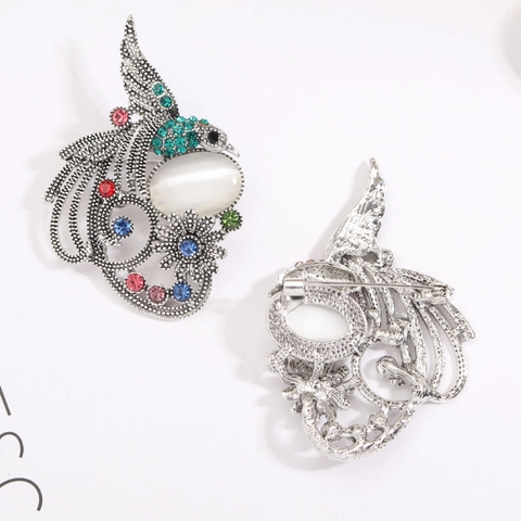 Spilla Fenice in Lega di Smalto Vintage per Donna Oro Argento Placcato Strass Colorato Uccello Animale Spilla Gioielli Regalo