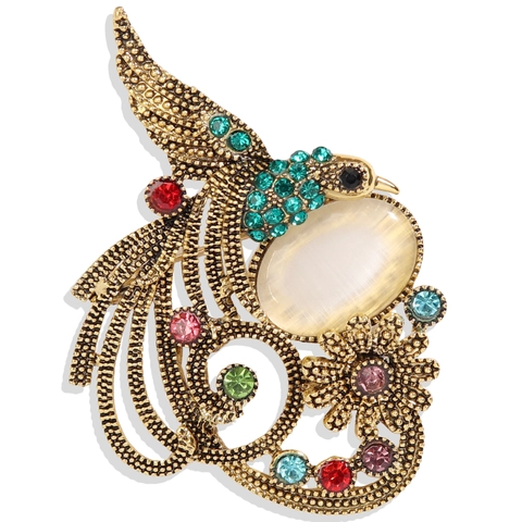 Spilla Fenice in Lega di Smalto Vintage per Donna Oro Argento Placcato Strass Colorato Uccello Animale Spilla Gioielli Regalo