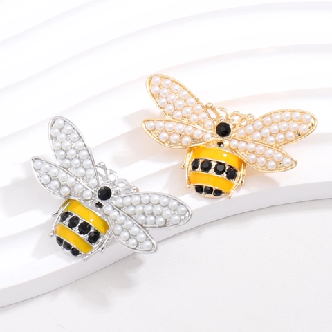 Broche de Abeja Barroco Vintage para Mujer Aleación Perla Artificial Esmalte Diamante de Imitación Insignia de Insecto Oro Plata Joyería