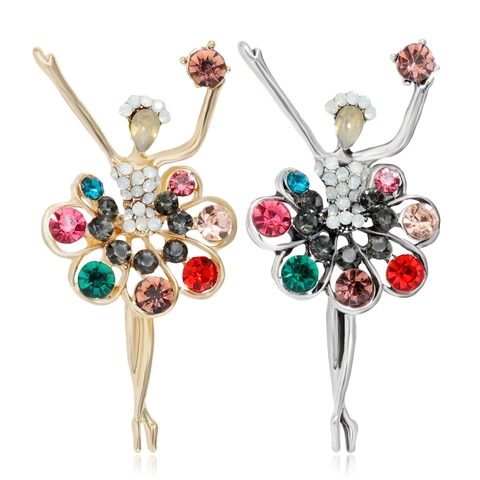 Elegante Spilla Ballerina di Cristallo per Donna in Lega con Strass Multicolore e Smalto a Goccia Gioielli Vintage Accessori