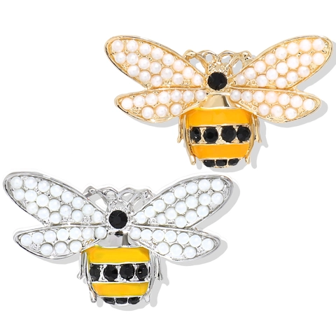 Broche de Abeja Barroco Vintage para Mujer Aleación Perla Artificial Esmalte Diamante de Imitación Insignia de Insecto Oro Plata Joyería