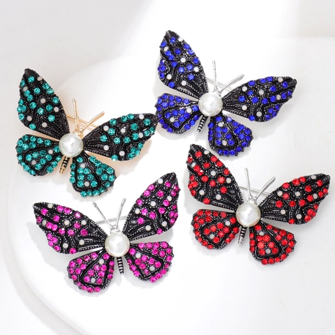 Spilla a Farfalla in Lega Vintage Con Strass Smalto Finta Perla Colorata Corsage di Insetti Per Donna Gioielli Regalo