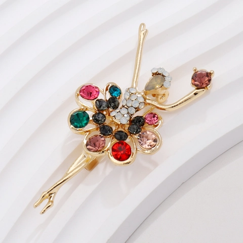 Elegante Spilla Ballerina di Cristallo per Donna in Lega con Strass Multicolore e Smalto a Goccia Gioielli Vintage Accessori