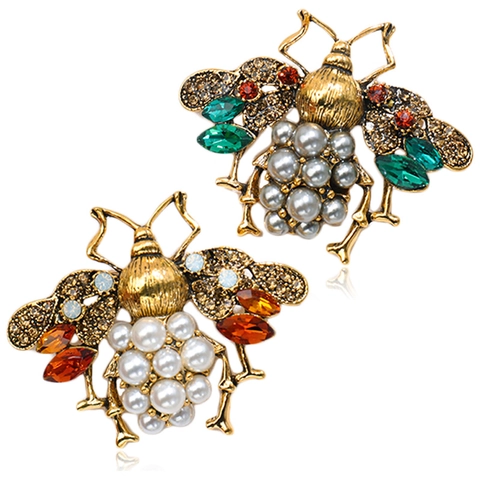 Broche de Abeja Barroco Vintage para Mujeres Hombres Aleación Diamantes de Imitación Perla Artificial Insecto Prendedor Moda Accesorios Joyería Regalo