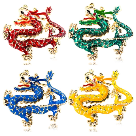 Broche de Dragón Estilo Chino Esmalte Aleación Tótem Alfiler Para Traje Abrigo Hombres Mujeres Joyería Animal Retro Accesorios Regalo