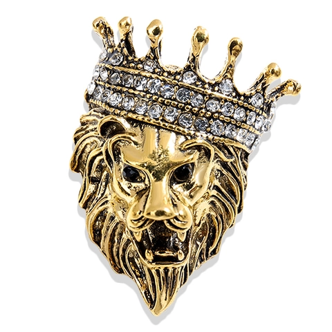 Spilla Vintage in Lega a Forma di Testa di Leone Con Corona Per Uomo Donna Strass Intarsiato Distintivo per Abito Gioielli Spilla da Bavero