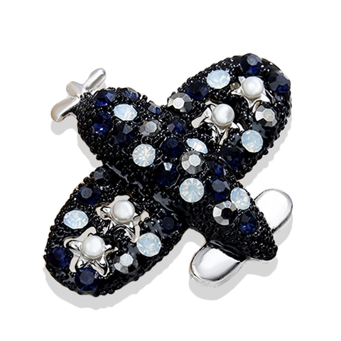 Broche de Avión de Aleación de Moda para Mujer Hombre Diamantes Imitación Cristal Azul Insignia de Avión con Perla Artificial Joyería