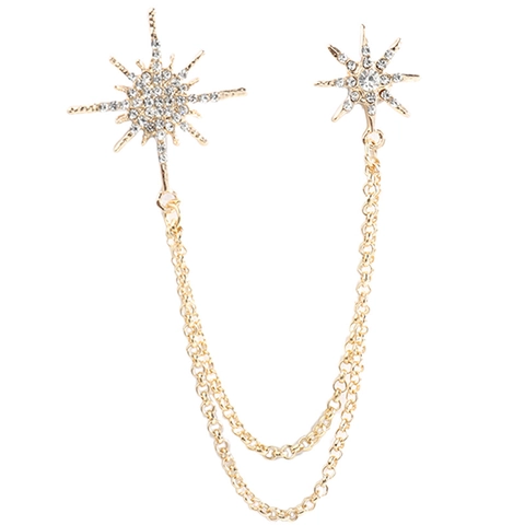 Broche Chaîne Étoile Rayonnante en Alliage Doré Avec Strass Broche Flocons de Neige Minimaliste pour Costumes Hommes Femmes Bijoux