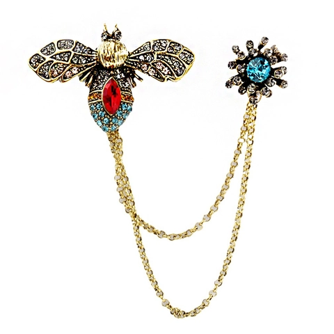 Spilla Doppia in Lega Vintage Ape Fiore Con Catena Strass Cristallo Colorato Spilla da Corsage per Gioielli Unisex Festa Banchetto