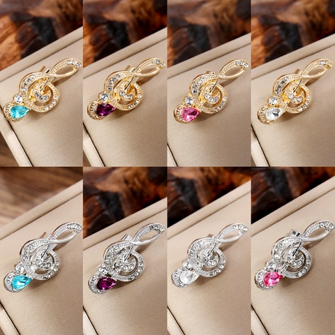 Treble Clef Music Note Brooch Pin Alloy Rhinestone Inlaid Teardrop Crystal Elegant Music Theme Jewelry For Women Men Gift