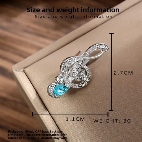 Treble Clef Music Note Brooch Pin Alloy Rhinestone Inlaid Teardrop Crystal Elegant Music Theme Jewelry For Women Men Gift