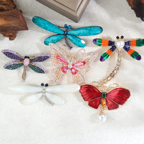 Vintage Legering Libel Vlinder Broche Strass Emaille Kunstparel Kleurrijke Insect Borstspeld Voor Vrouwen Sieraden