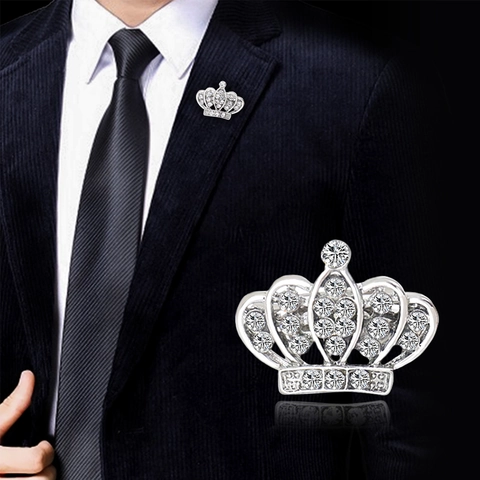 Eleganter Legierung Strass Krone Brosche Für Damen Herren Anzug Reversnadel Koreanischer Stil Kristall Brosche Hochzeit