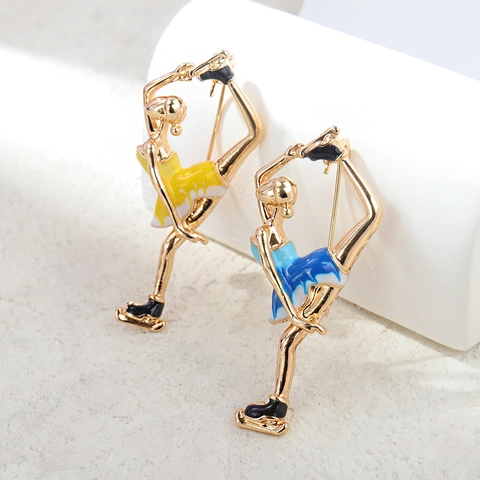 Emaille Eiskunstlauf Mädchen Brosche Ballett Tänzerin Legierung Pin Schmuck Goldton Öltropfen Kleidung Dekoration Geschenk