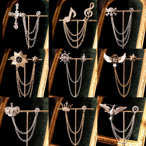 Spilla a Catena in Lega Vintage con Strass per Uomo Donna Aquila Nota Musicale Croce Corona Nappa Spilla da Bavero Gioielli