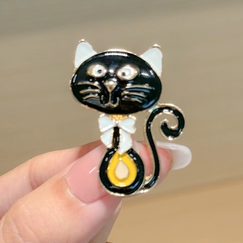 Simpatica Spilla a Forma di Gatto Nero in Smalto Con Fiocco in Lega Spilla Animale per Donna Accessori per Abiti Gioielli