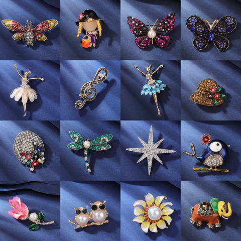 Vintage Alloy Rhinestone Enamel Brooch Pins For Women Fashion Animal Flower Ballet Dancer Pin Elegant Clothing Accessories Jewelry Gift