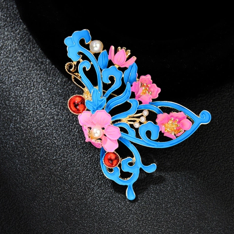Vintage Chinese Style Enamel Animal Brooch Pin For Women Men Dragonfly Butterfly Swallow Flower Faux Artificial Pearl Jewelry Corsage Gift