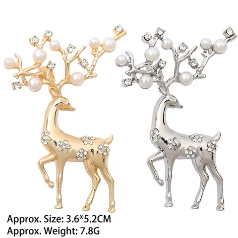 Elegante Spilla Alce Cervo in Lega di Zinco Con Künstliche Perle d'Imitazione Strass Spilla Fiore Animale per Donna Abito Cappotto Gioielli Regalo