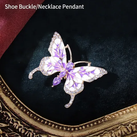 Butterfly Shoe Charms Rhinestone Crystal Shoe Buckle Decoration Alloy Enamel Necklace Pendant For Sneakers Women Jewelry