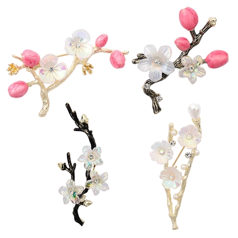 Elegante Spilla a Fiore in Lega con Strass e Finta Perla Artificial Stile Coreano Vintage Fiore di Prugno Pesco per Donna Accessorio Sciarpa