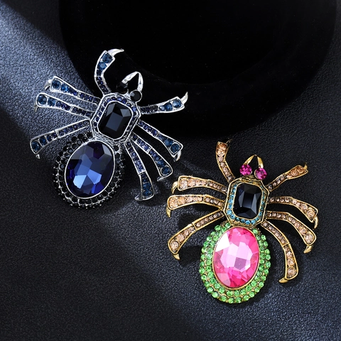 Vintage Gothic Alloy Rhinestone Spider Brooch With Oversized Crystal Large Insect Suit Pin For Women Men Fashion Jewelry Gift