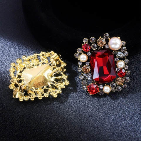 Broche de Aleación Vintage Perla Artificial de Imitación Diamante de Imitación Gran Rectángulo Cristal Artificial Estilo Palacio Joyería