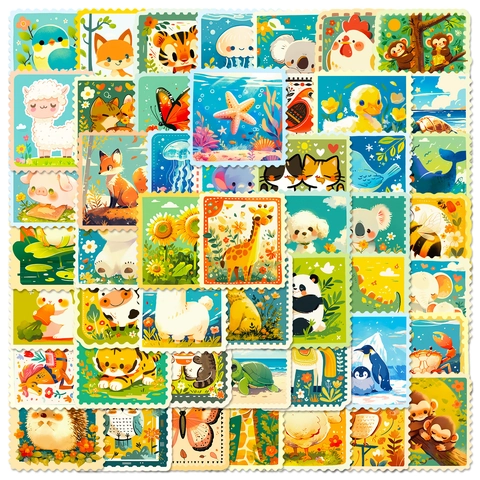 Simpatici Adesivi a Forma di Francobollo con Animali Cartoni Animati in PVC Impermeabile per Laptop Cover Telefono DIY