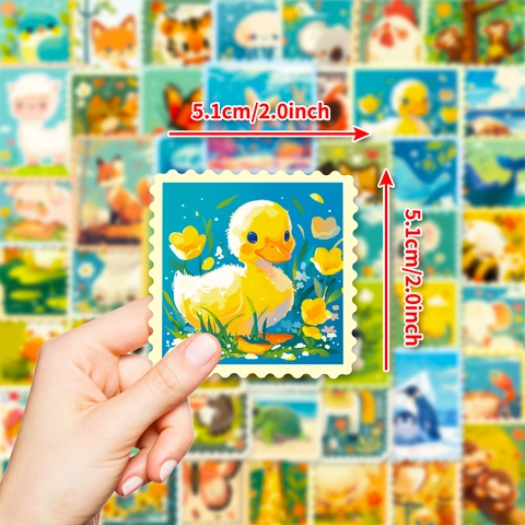 Simpatici Adesivi a Forma di Francobollo con Animali Cartoni Animati in PVC Impermeabile per Laptop Cover Telefono DIY