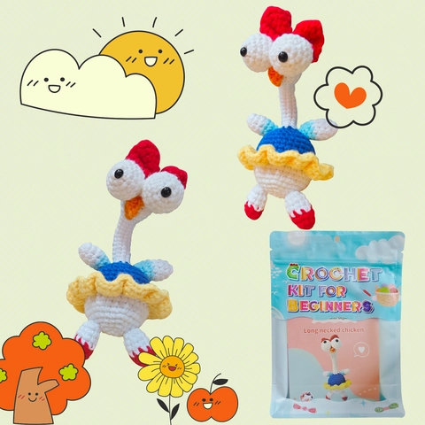 Kit de Ganchillo para Principiantes DIY Pollo de Cuello Largo Amigurumi Material de Artesanía Con Hilo Ganchillo Relleno Muñeca de Animal Hecha a Mano para Adultos Niños Regalo