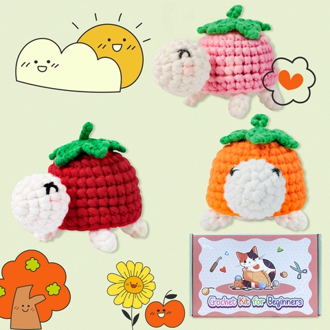 Kit de Crochet Tortue de Fruits pour Débutants DIY Peluche Animale Set Avec Tutoriels Vidéo Fil Crochet Remplissage Cadeau Artisanat