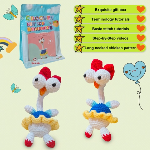 Kit de Ganchillo para Principiantes DIY Pollo de Cuello Largo Amigurumi Material de Artesanía Con Hilo Ganchillo Relleno Muñeca de Animal Hecha a Mano para Adultos Niños Regalo