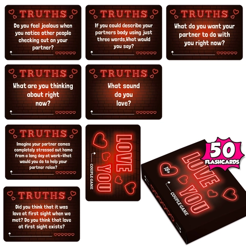 50 Sheets Neon Heart Love You Couple Game Cards Truth Or Dare Interactive Relationship Question Cards For Adult Date Night